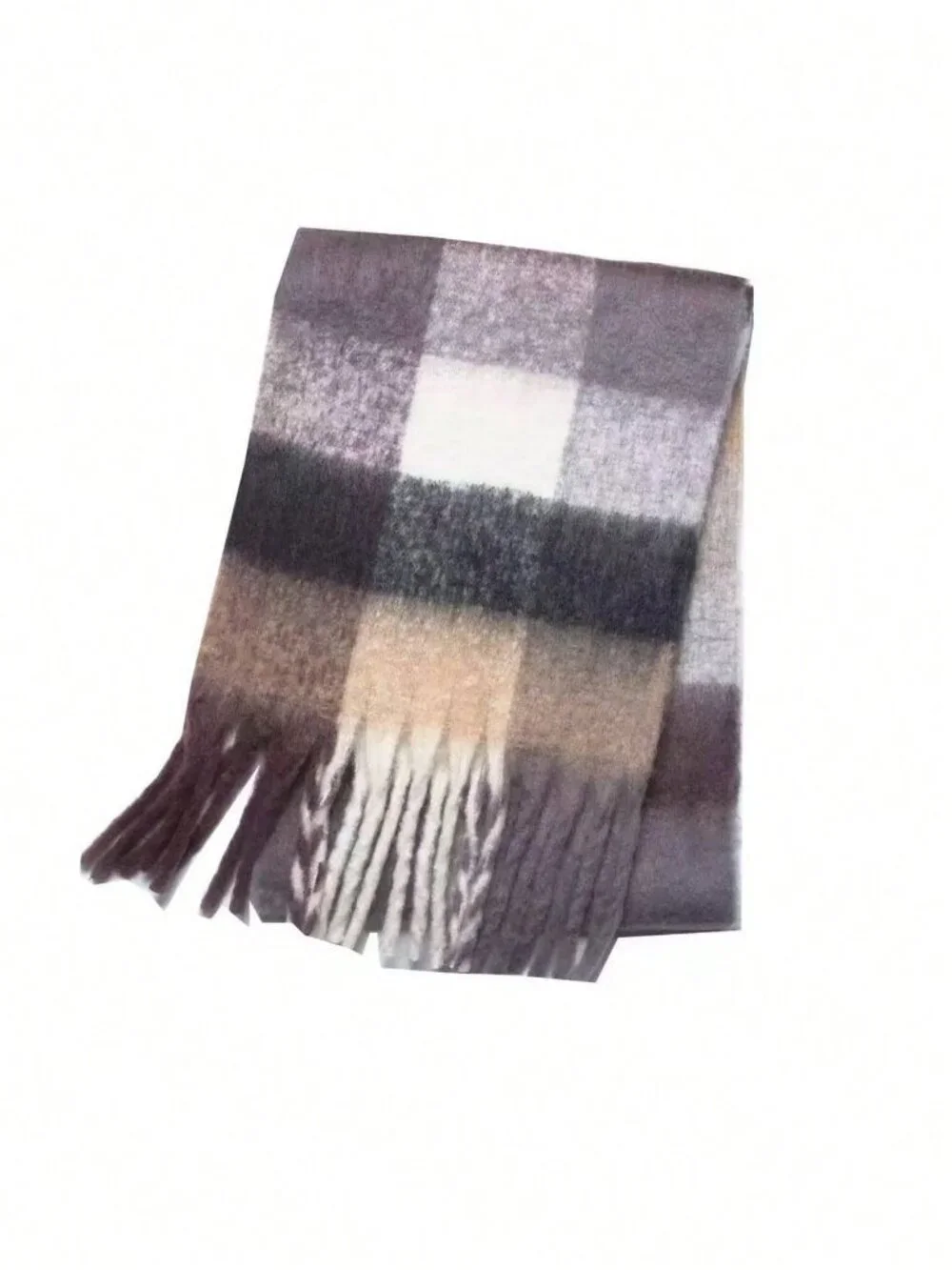Cozy Warm Plaid Women's oblong tassel Fuzzy Scarf